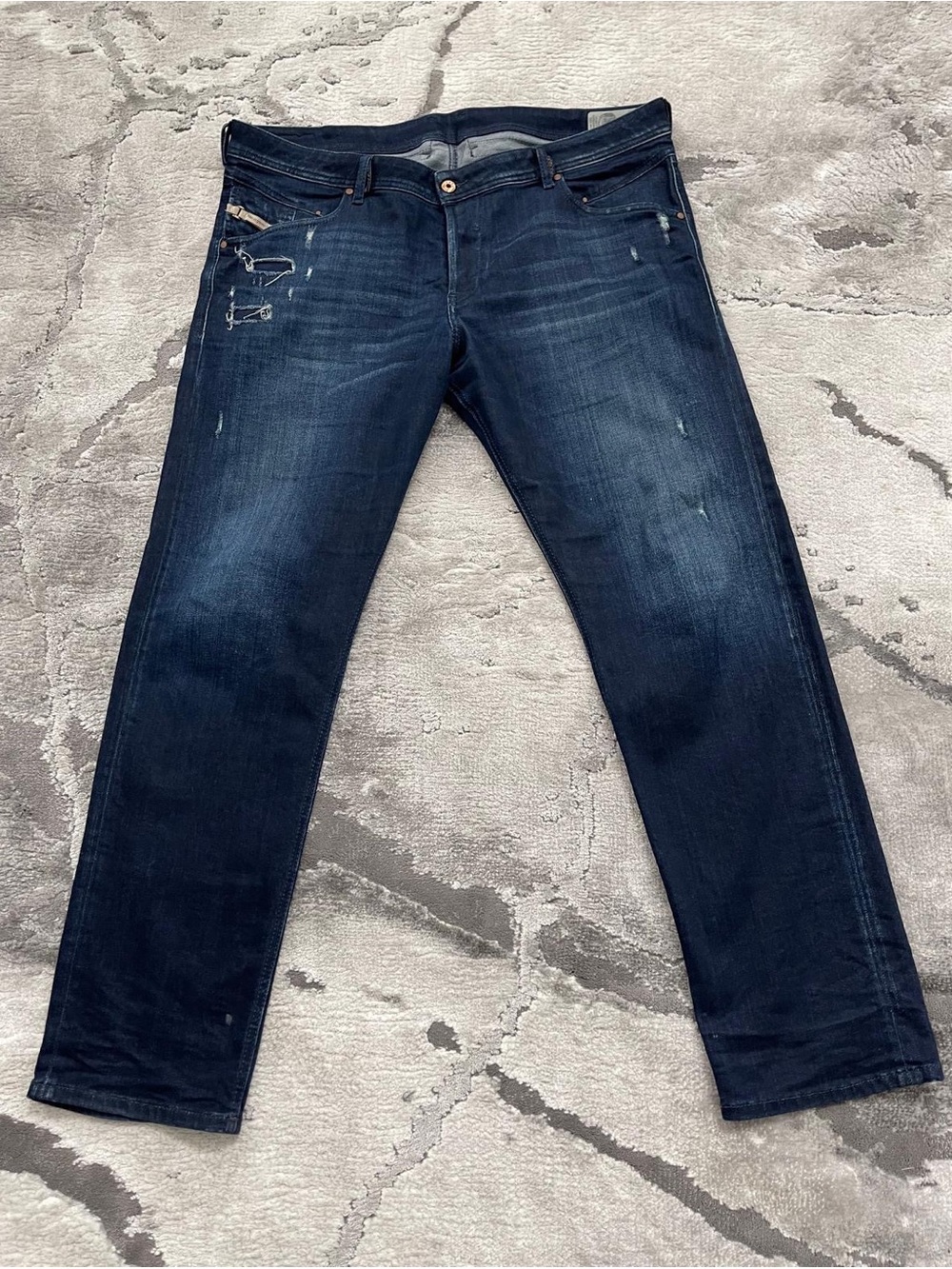 Diesel Belther Men's Dark Blue Straight Jeans with Light Distressing W40 L34
